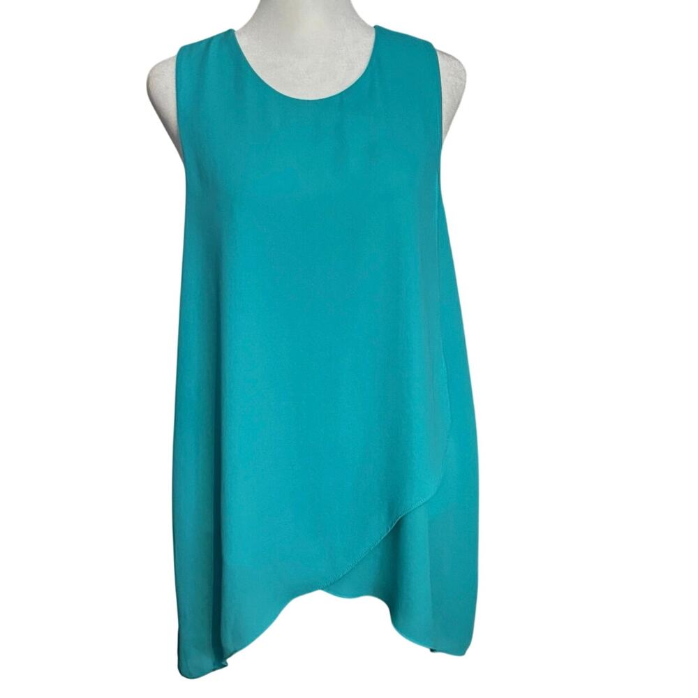 NEW Karen Kane Size M Layered Tank Top Chiffon Flowy Teal Asymmetrical
